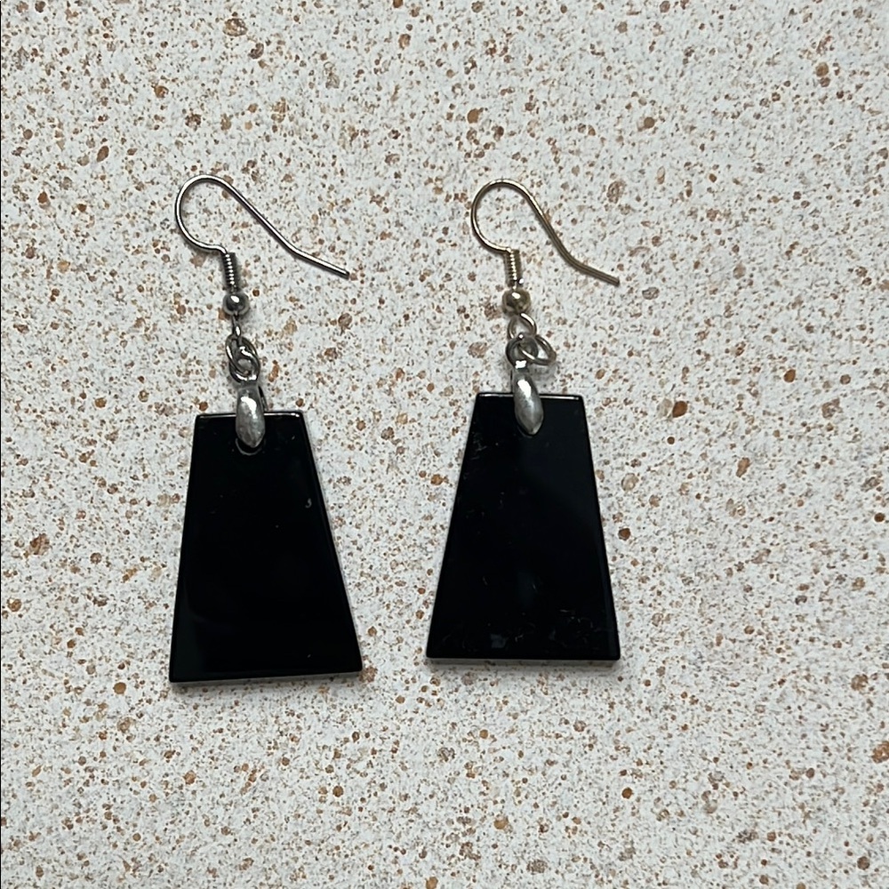 Elegant Black Stone Dangle Earrings